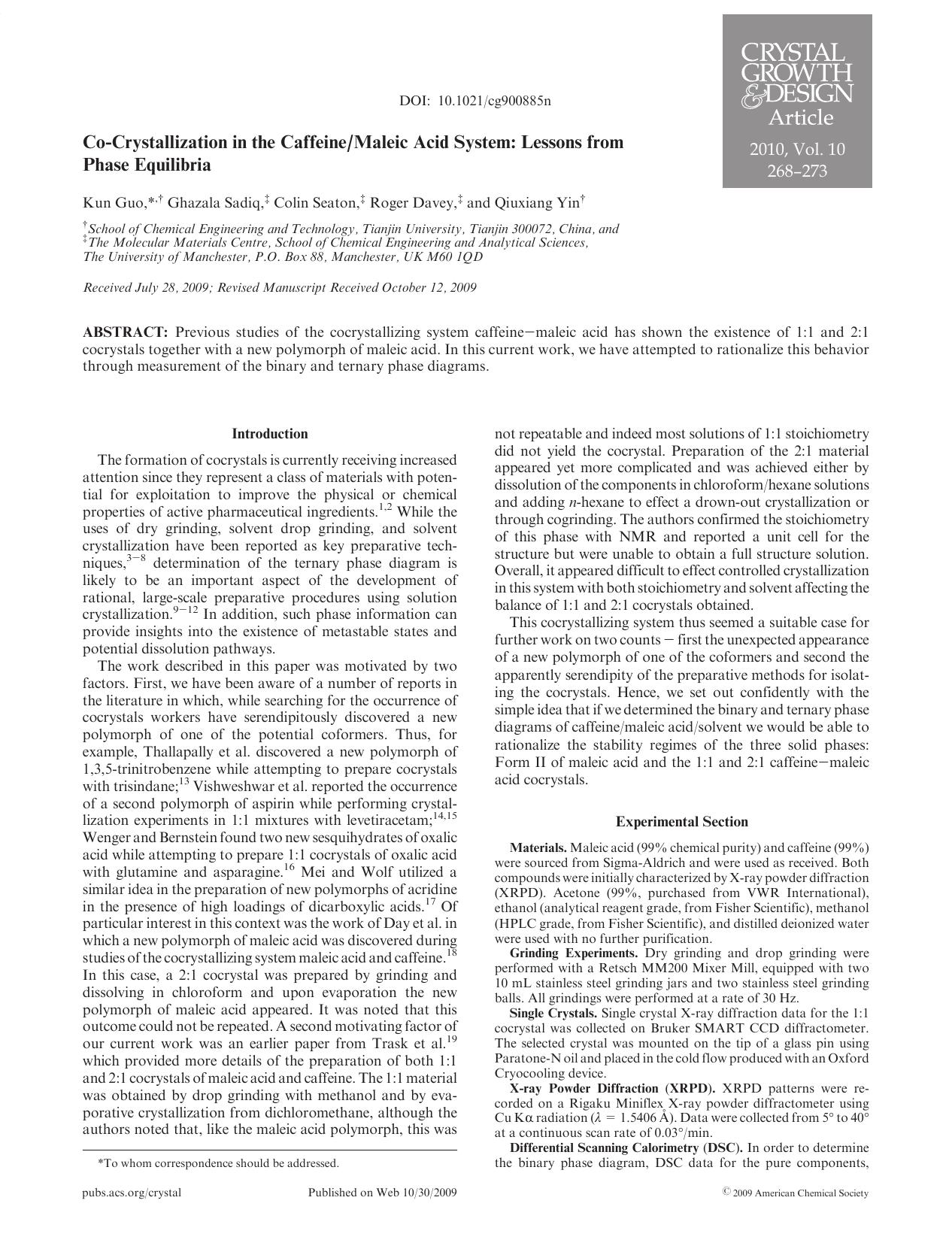 Co-Crystallization in the CaffeineMaleic Acid System: Lessons from Phase Equilibria by Unknown