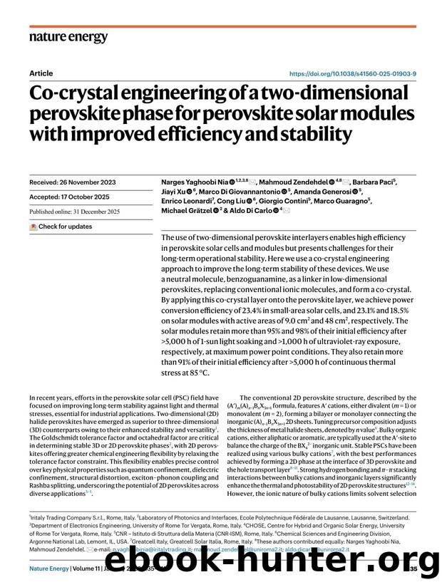 Co-crystal engineering of a two-dimensional perovskite phase for perovskite solar modules with improved efficiency and stability by unknow