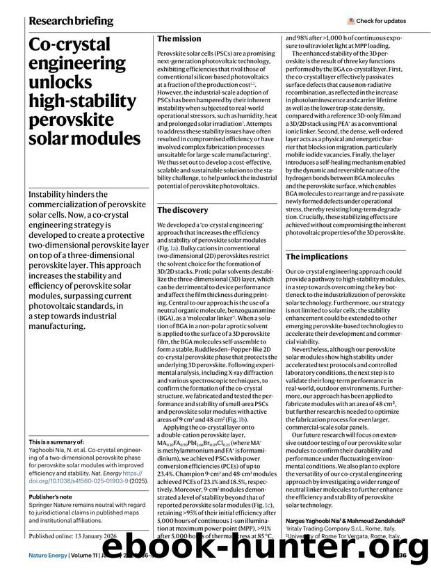 Co-crystal engineering unlocks high-stability perovskite solar modules by Unknown