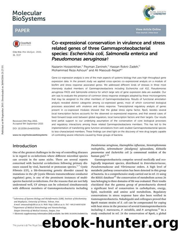 Co-expressional conservation in virulence and stress related genes of three Gammaproteobacterial species: Escherichia coli, Salmonella enterica and Pseudomonas aeruginosa by unknow