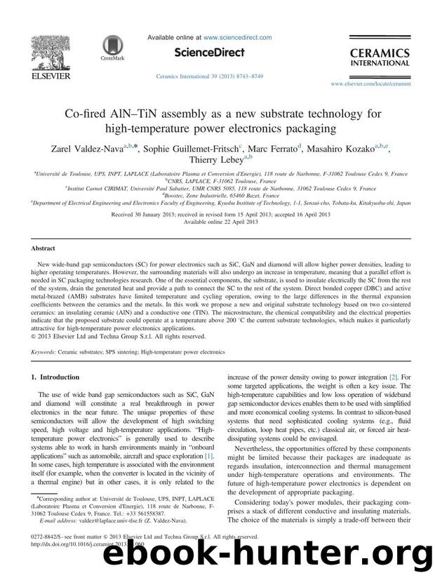 Co-fired AlNâTiN assembly as a new substrate technology for high-temperature power electronics packaging by Zarel Valdez-Nava & Sophie Guillemet-Fritsch & Marc Ferrato & Masahiro Kozako & Thierry Lebey
