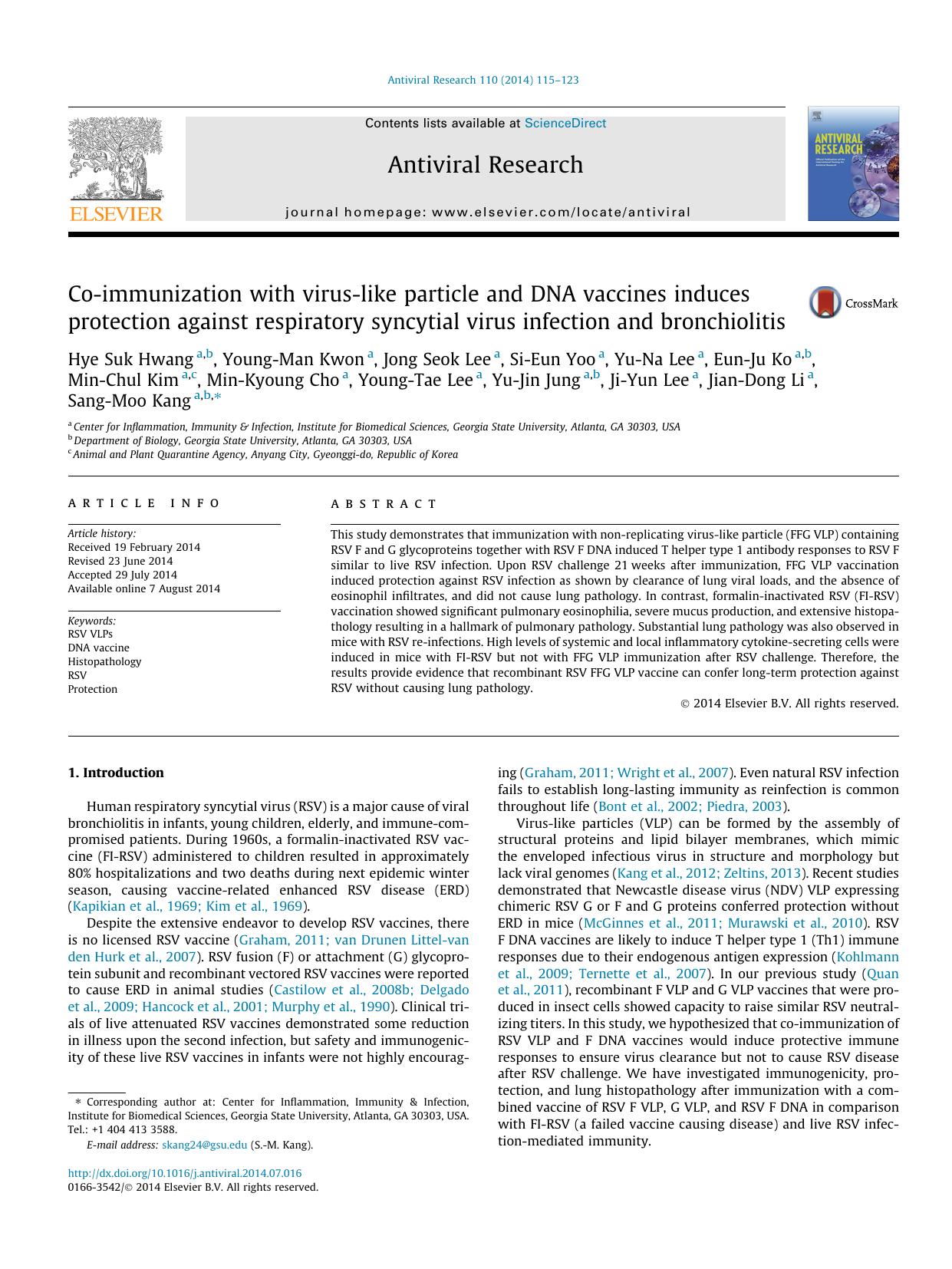 Co-immunization with virus-like particle and DNA vaccines induces protection against respiratory syncytial virus infection and bronchiolitis by unknow