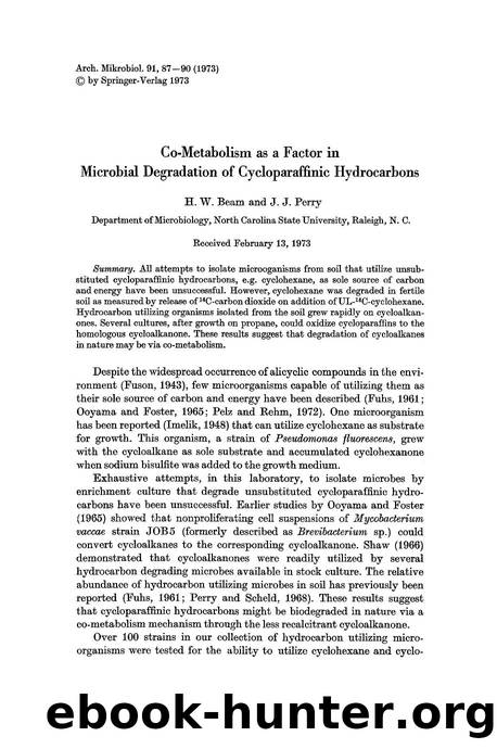 Co-metabolism as a factor in microbial degradation of cycloparaffinic hydrocarbons by Unknown