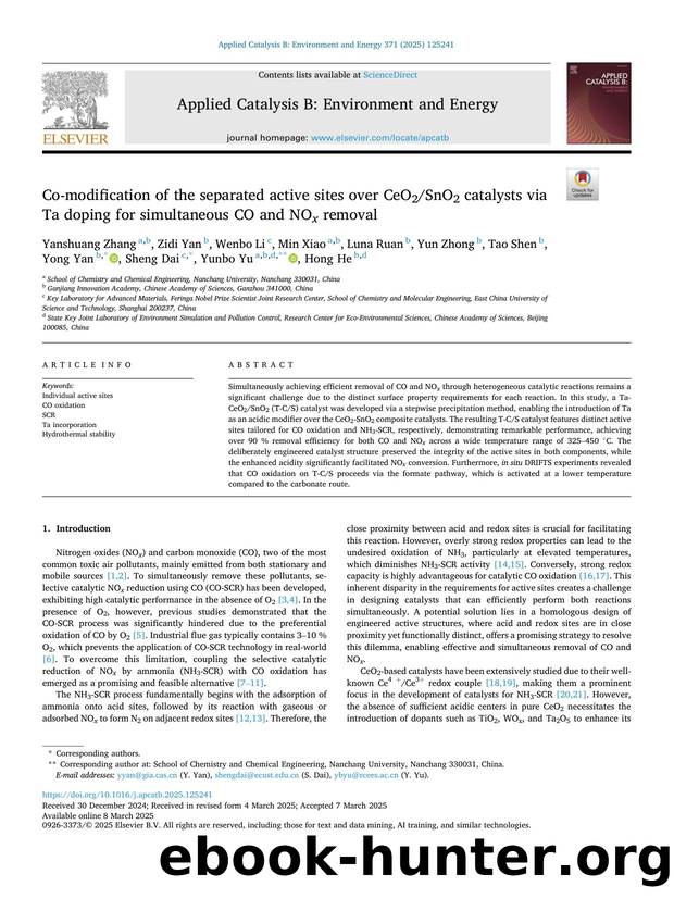 Co-modification of the separated active sites over CeO2SnO2 catalysts via Ta doping for simultaneous CO and NO x removal by unknow