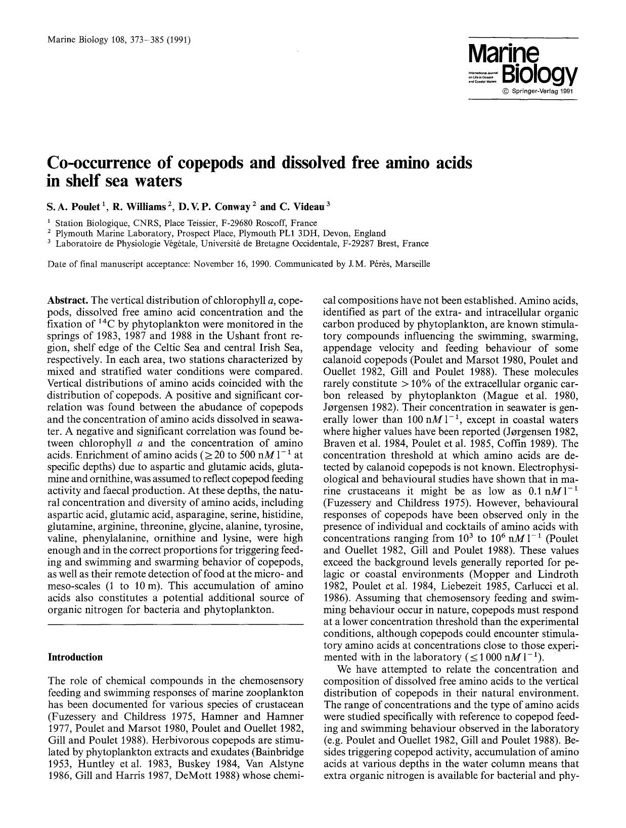 Co-occurrence of copepods and dissolved free amino acids in shelf sea waters by Unknown