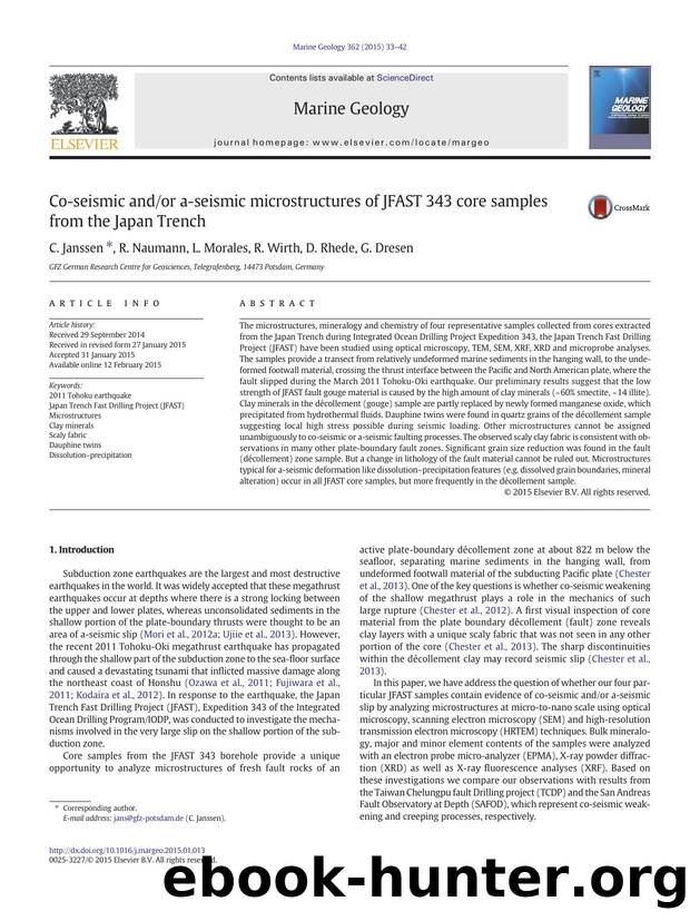 Co-seismic andor a-seismic microstructures of JFAST 343 core samples from the Japan Trench by C. Janssen & R. Naumann & L. Morales & R. Wirth & D. Rhede & G. Dresen