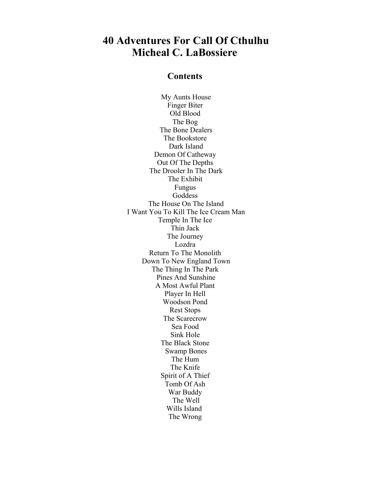 CoC 40 Adventures For Call of Cthulhu by Michael LaBossiere