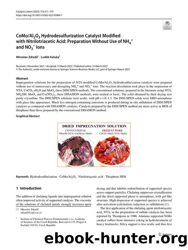 CoMoAl2O3 Hydrodesulfurization Catalyst Modified with Nitrilotriacetic Acid: Preparation Without Use of NH4+ and NO3- Ions by Miroslav Zdražil & Luděk Kaluža