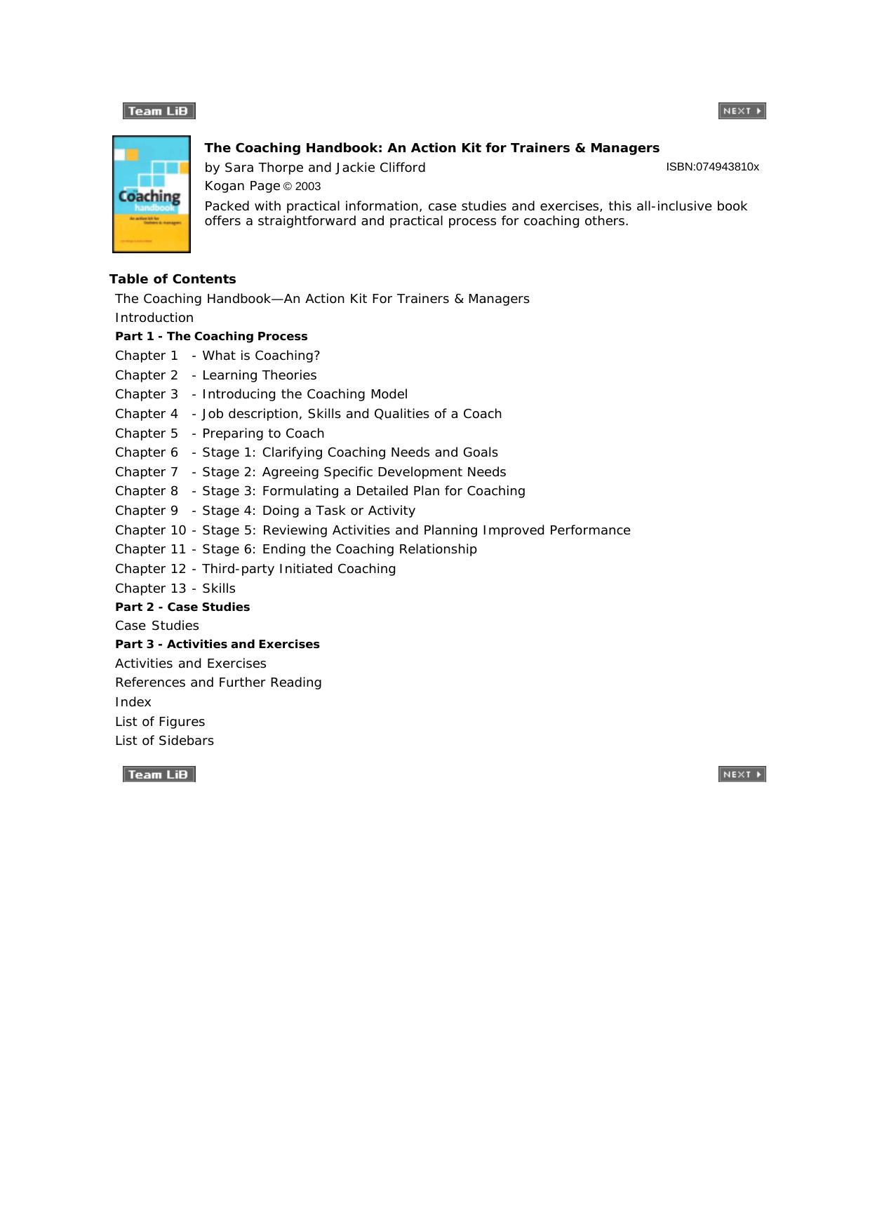 Coaching Handbook: An Action Kit for Trainers and Managers by Sara Thorpe Jackie Clifford