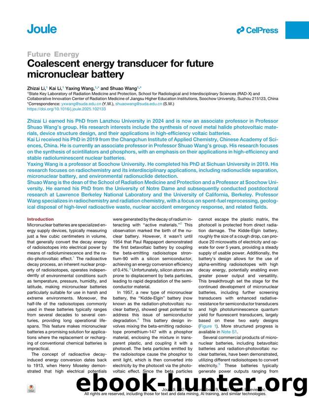 Coalescent energy transducer for future micronuclear battery by Zhizai Li & Kai Li & Yaxing Wang & Shuao Wang