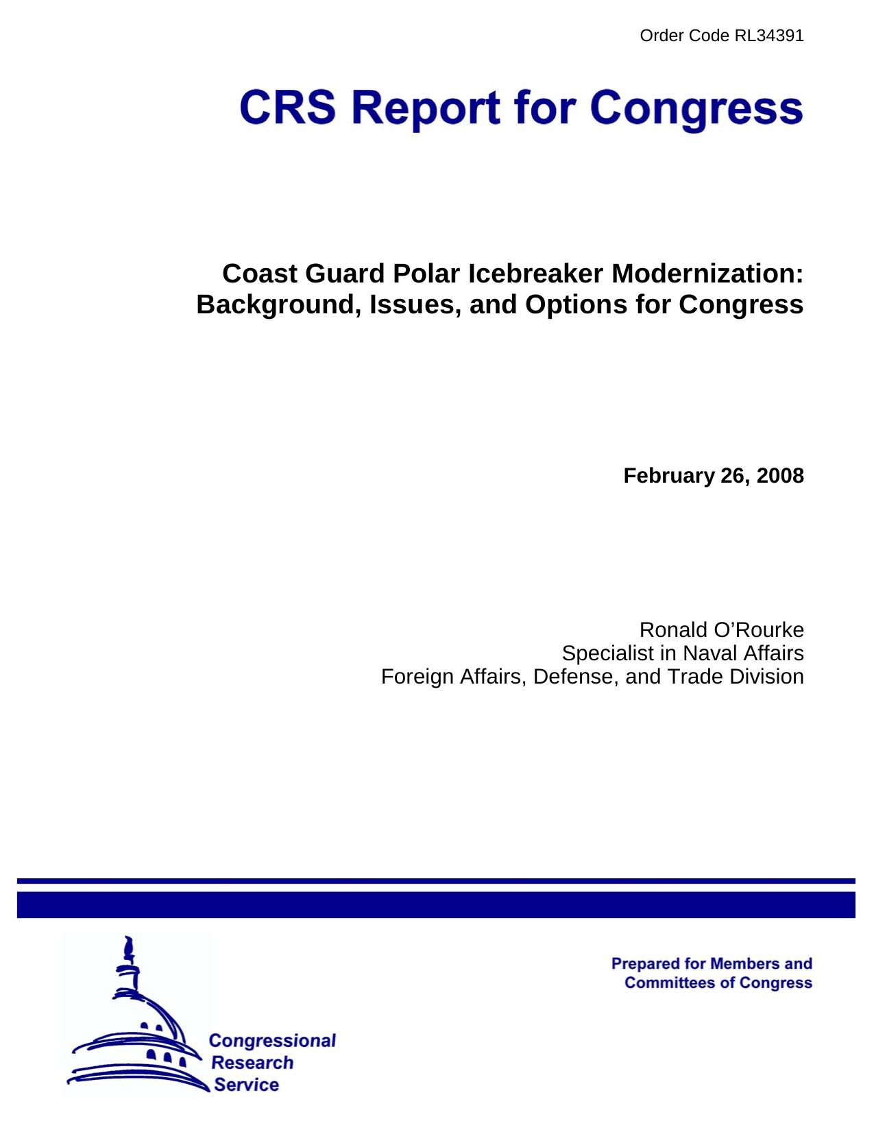 Coast Guard polar icebreaker modernization : background, issues, and options for Congress by Ronald O'Rourke; Library of Congress. Congressional Research Service