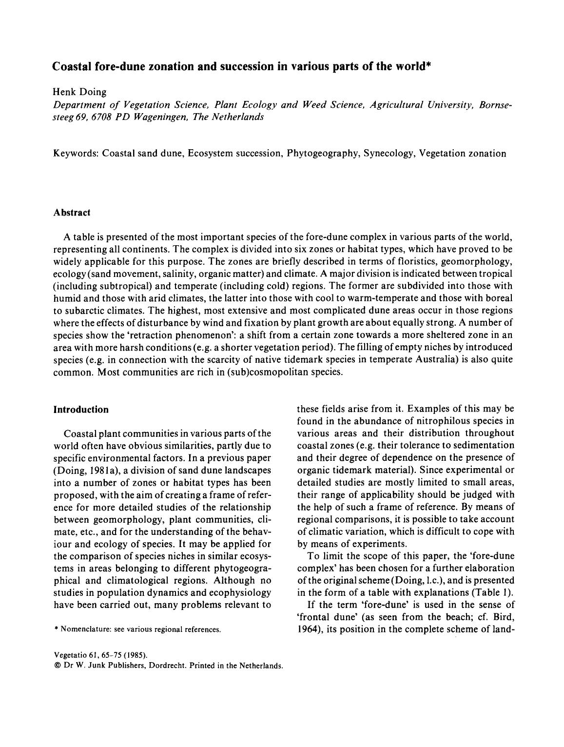 Coastal fore-dune zonation and succession in various parts of the world by Unknown