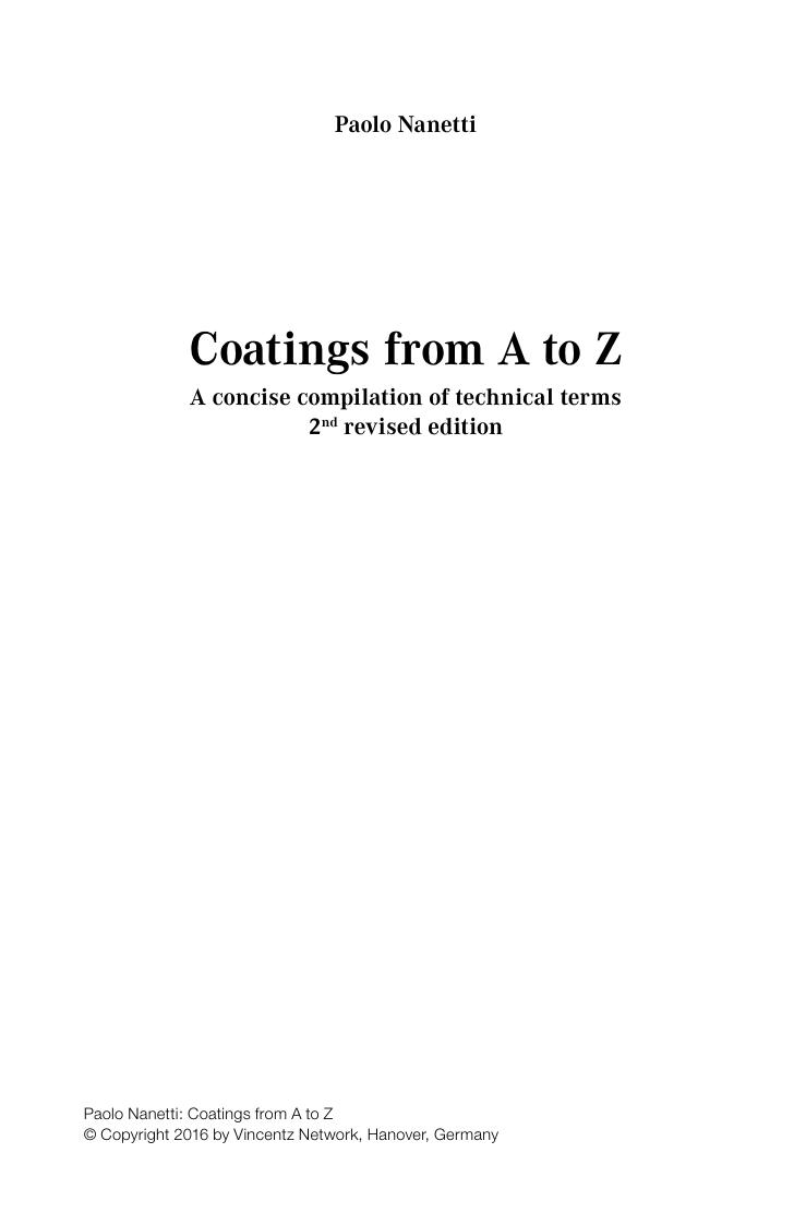 Coatings from A to Z : A Concise Compilation of Technical Terms by Paolo Nanetti