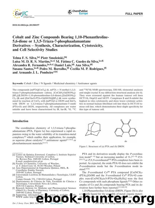 Cobalt and Zinc Compounds Bearing 1,10Phenanthroline5,6dione or 1,3,5Triaza7phosphaadamantane Derivatives  Synthesis, Characterization, Cytotoxicity, and Cell Selectivity Studies by Unknown