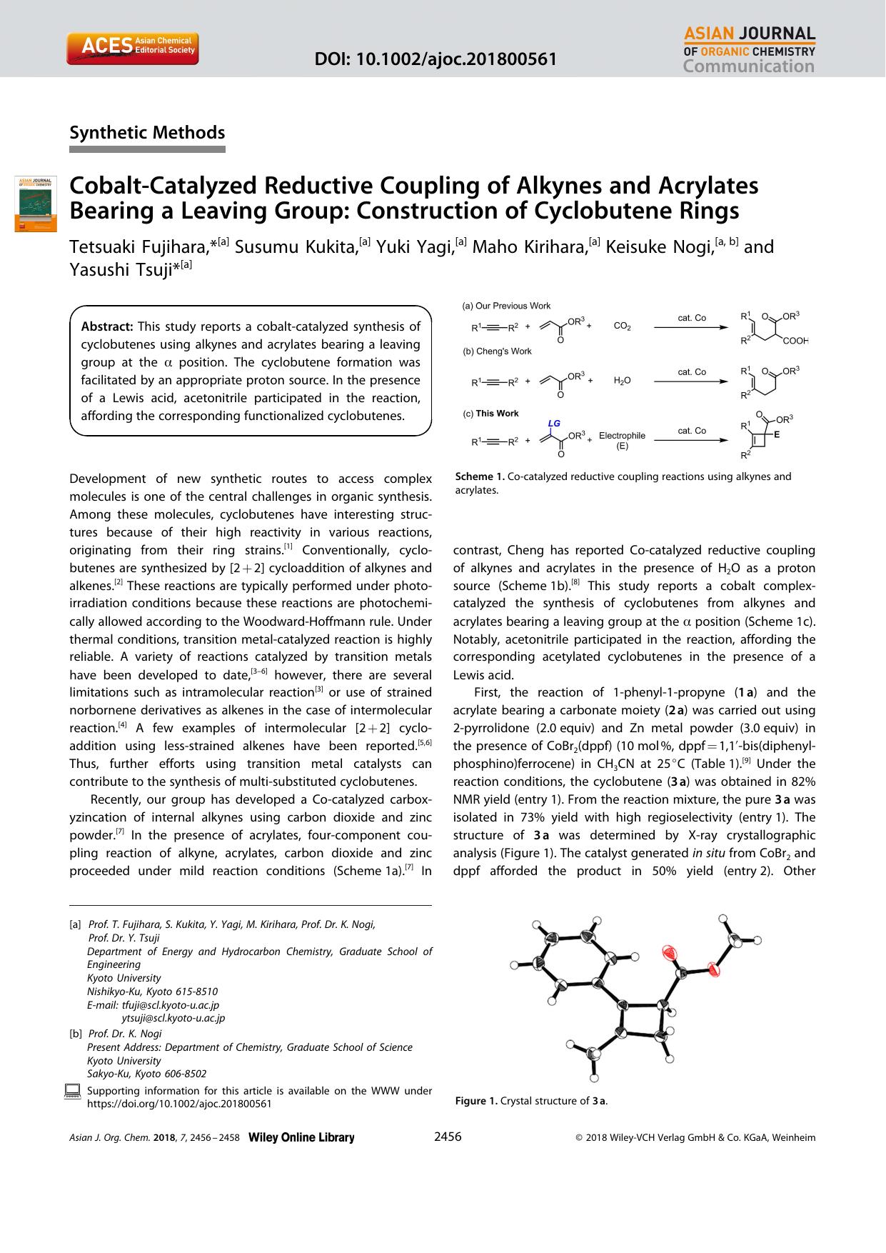 CobaltâCatalyzed Reductive Coupling of Alkynes and Acrylates Bearing a Leaving Group: Construction of Cyclobutene Rings by Unknown