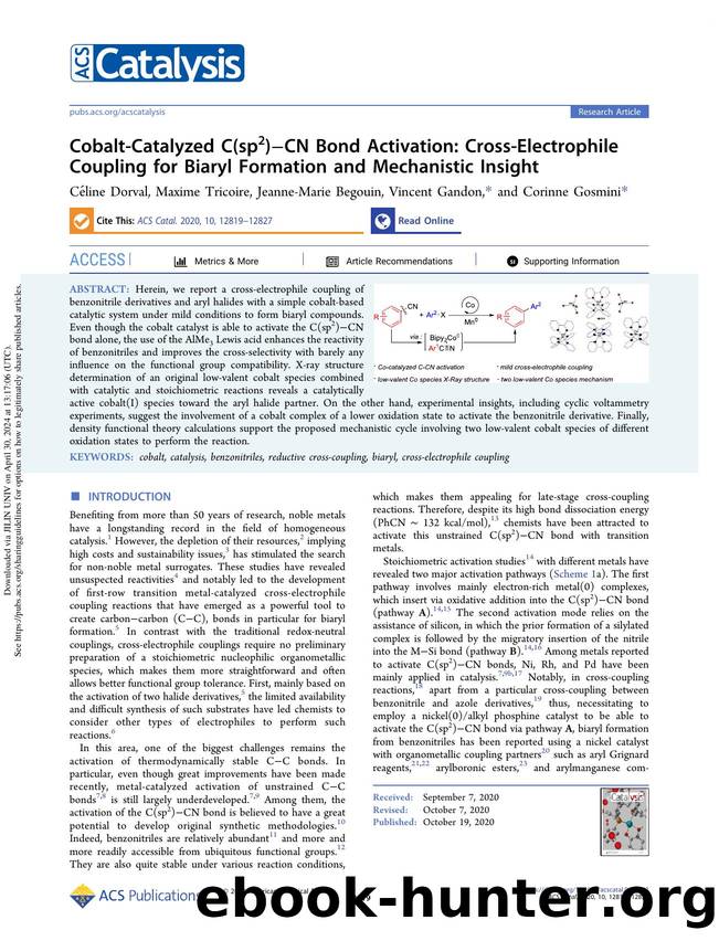 Cobalt-Catalyzed C(sp2)âCN Bond Activation: Cross-Electrophile Coupling for Biaryl Formation and Mechanistic Insight by Céline Dorval Maxime Tricoire Jeanne-Marie Begouin Vincent Gandon & Corinne Gosmini