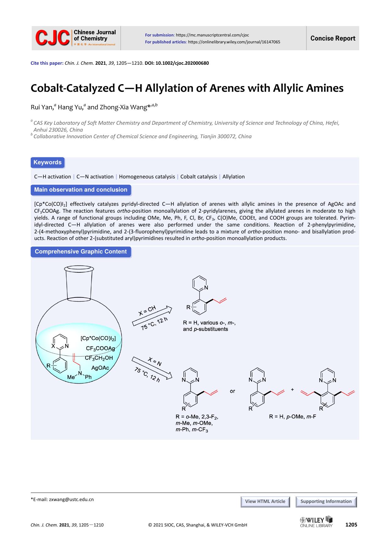 Cobalt-Catalyzed C-H Allylation of Arenes with Allylic Amines by grh