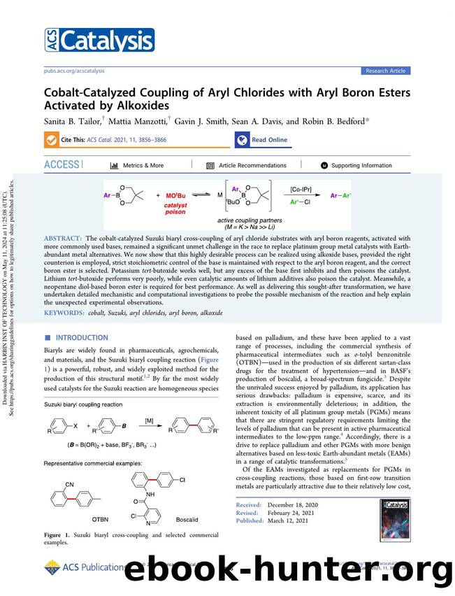 Cobalt-Catalyzed Coupling of Aryl Chlorides with Aryl Boron Esters Activated by Alkoxides by Sanita B. Tailor Mattia Manzotti Gavin J. Smith Sean A. Davis & Robin B. Bedford
