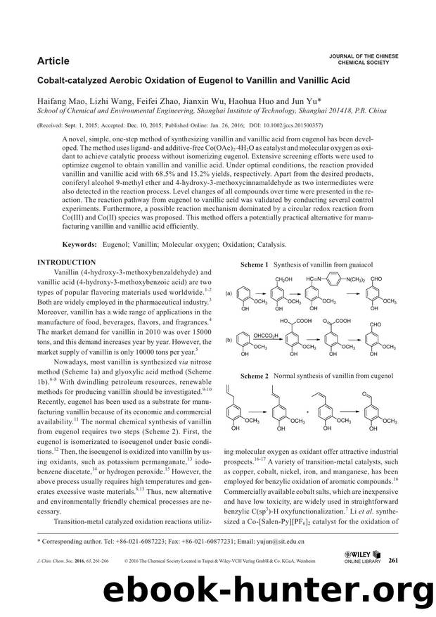 Cobaltcatalyzed Aerobic Oxidation of Eugenol to Vanillin and Vanillic Acid by Amvo5