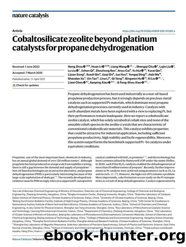 Cobaltosilicate zeolite beyond platinum catalysts for propane dehydrogenation by unknow