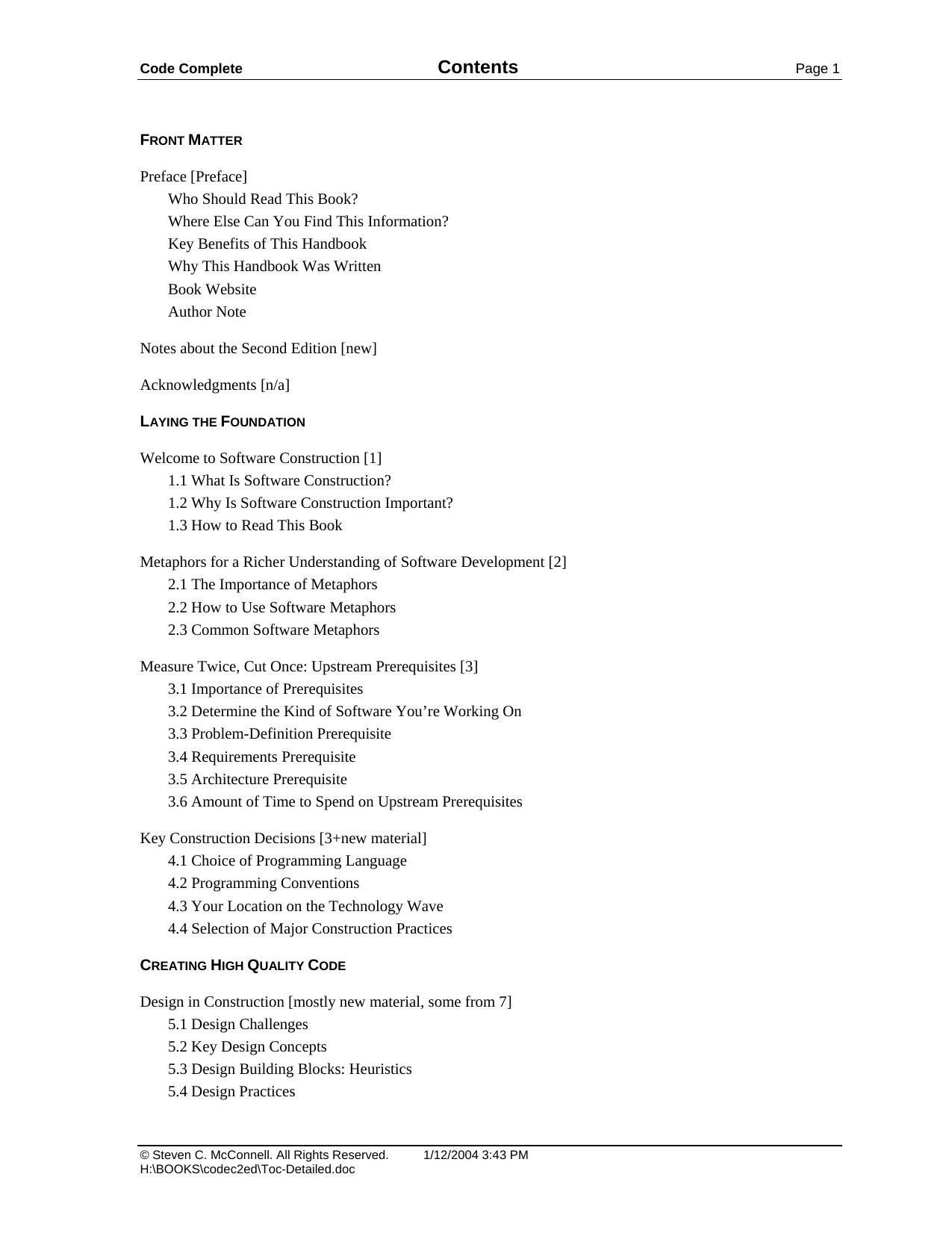 Code Complete.A Practical Handbook of Software Construction.2ndEditionDraft.McConnell by Unknown