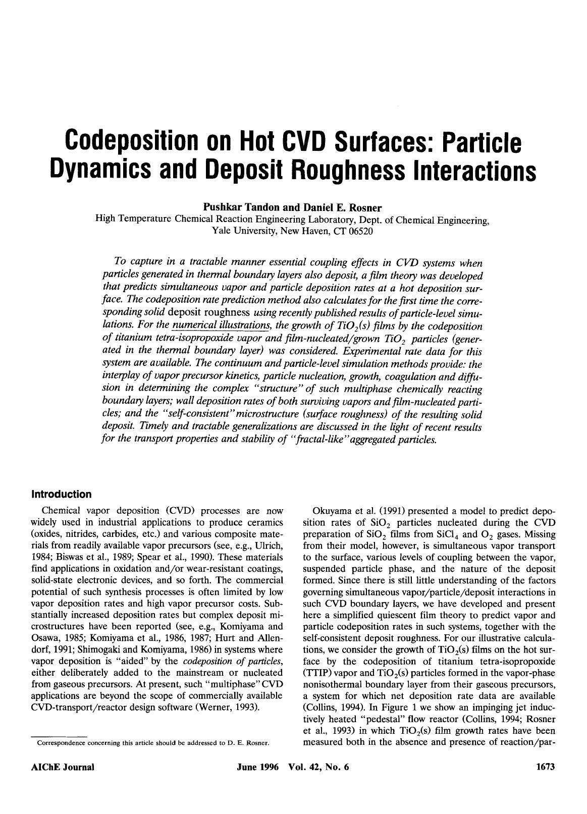 Codeposition on hot CVD surfaces: Particle dynamics and deposit roughness interactions by Unknown