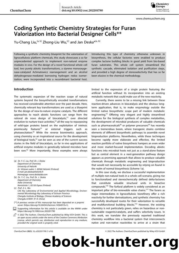 Coding Synthetic Chemistry Strategies for Furan Valorization into Bacterial Designer Cells by Unknown