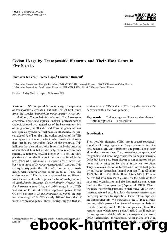 Codon Usage by Transposable Elements and Their Host Genes in Five Species by Lerat E. et al