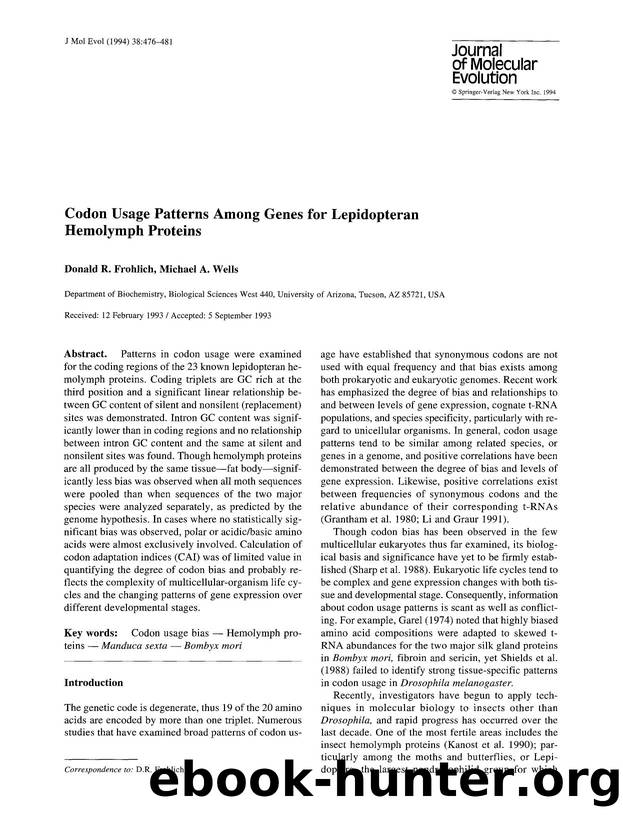 Codon usage patterns among genes for lepidopteran hemolymph proteins by Unknown