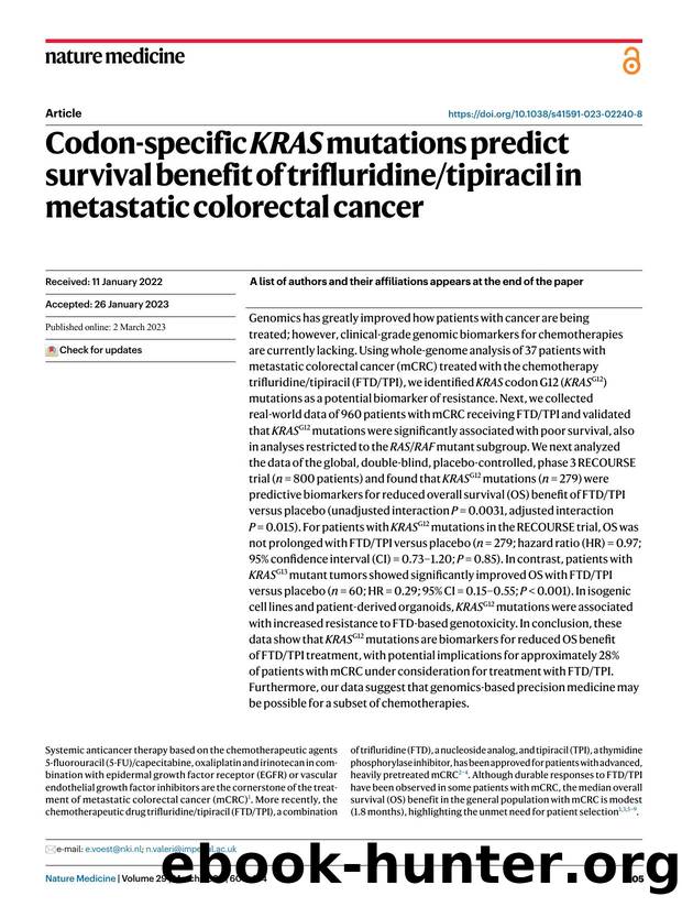 Codon-specific KRAS mutations predict survival benefit of trifluridinetipiracil in metastatic colorectal cancer by unknow