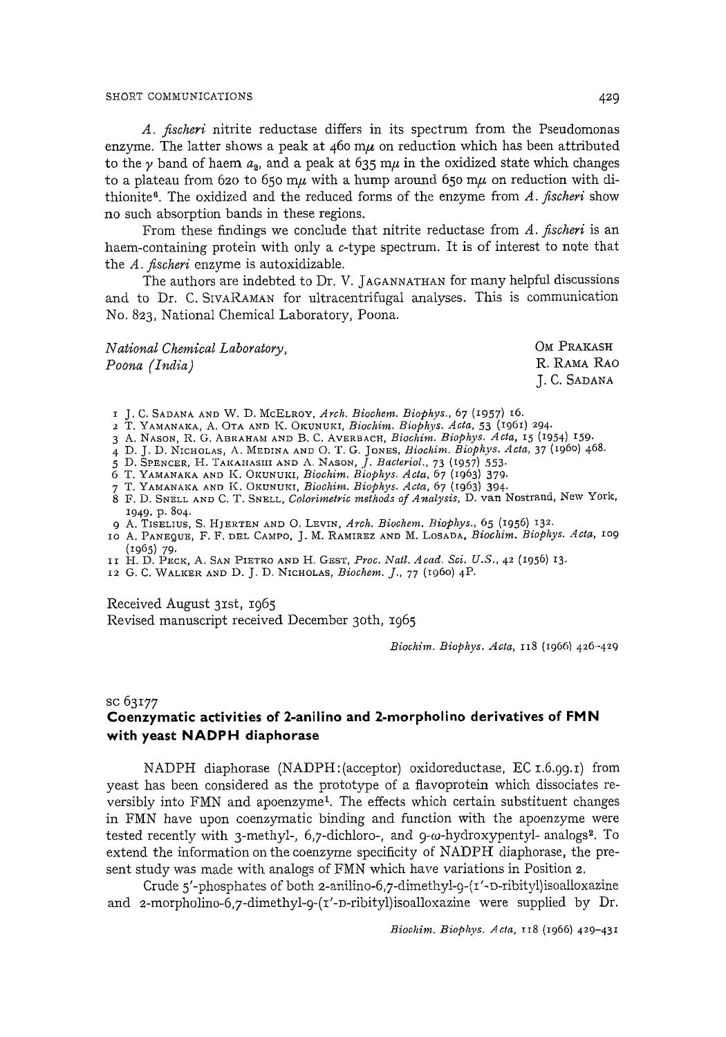 Coenzymatic activities of 2-anilino and 2-morpholino derivatives of FMN with yeast NADPH diaphorase by J.A. Roth; B.M. Chassy; D.B. McCormick