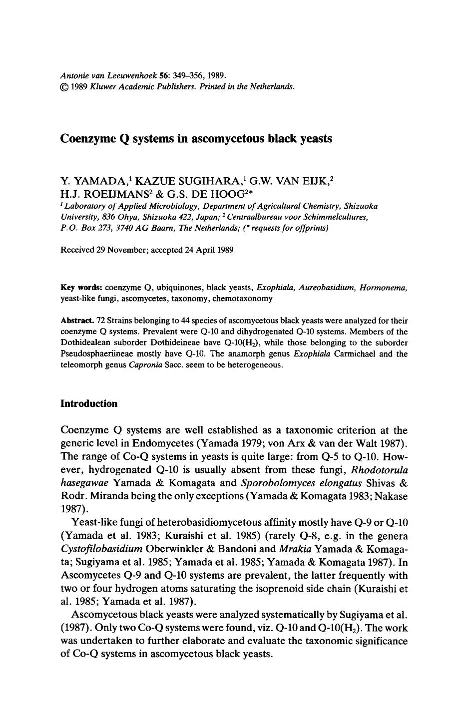 Coenzyme Q systems in ascomycetous black yeasts by Unknown