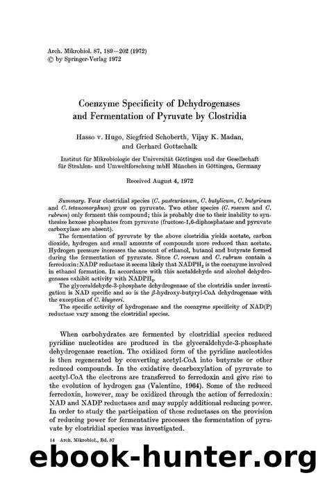 Coenzyme specificity of dehydrogenases and fermentation of pyruvate by clostridia by Unknown