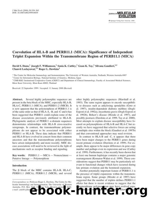 Coevolution of HLA-B and PERB11.1 (MICA): Significance of Independent Triplet Expansion Within the Transmembrane Region of PERB11.1 (MICA) by Dunn D. et al