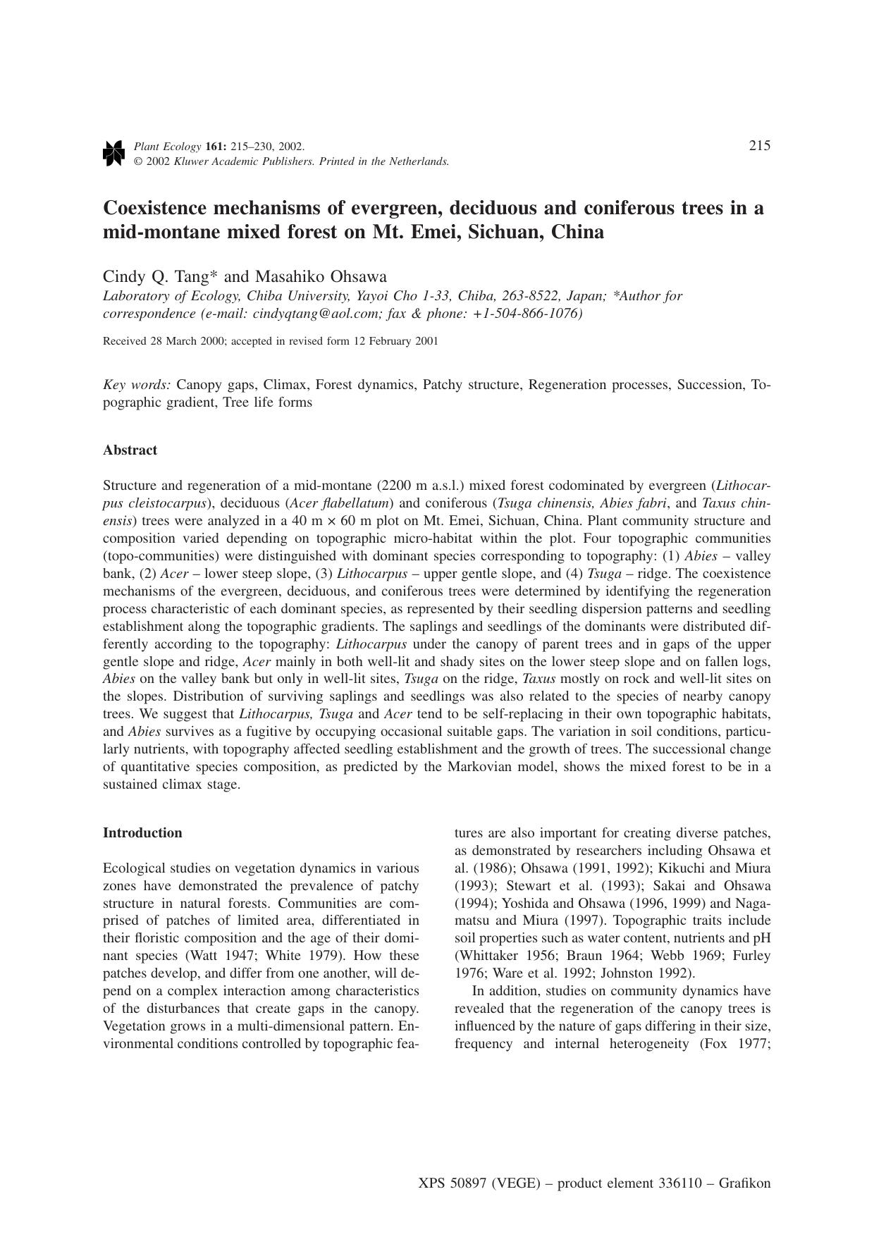 Coexistence mechanisms of evergreen, deciduous and coniferous trees in a mid-montane mixed forest on Mt. Emei, Sichuan, China by Unknown