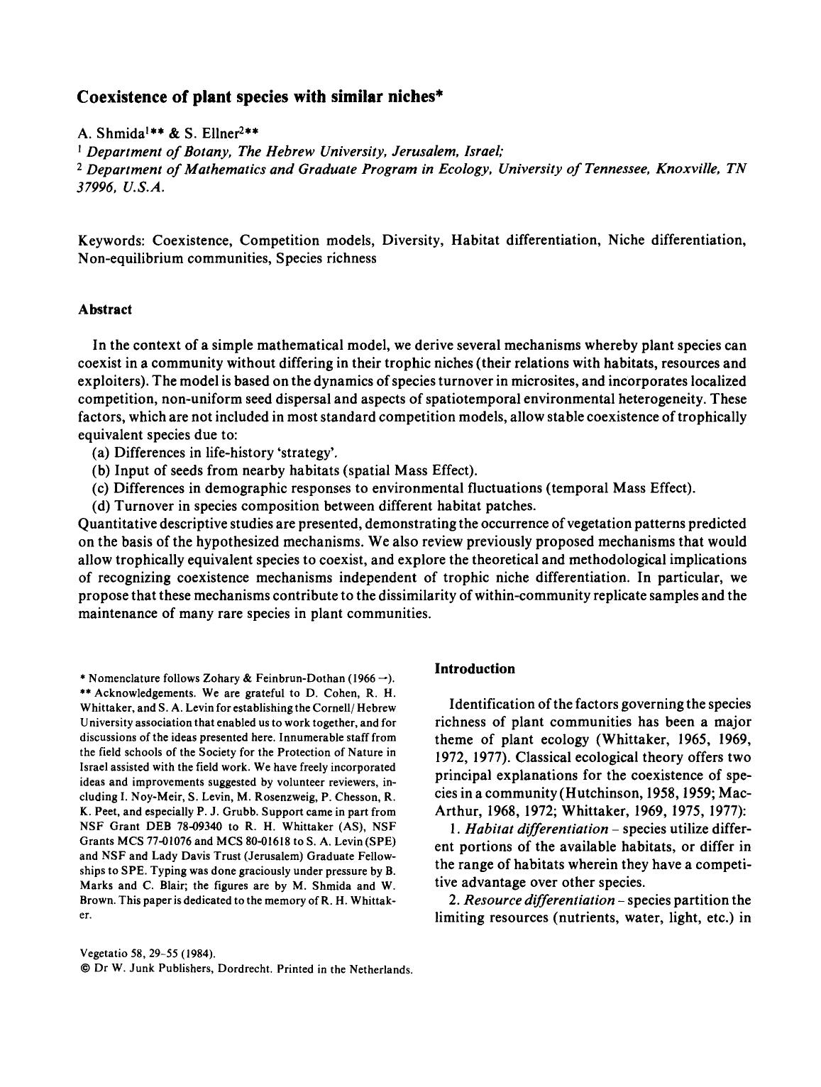 Coexistence of plant species with similar niches by Unknown