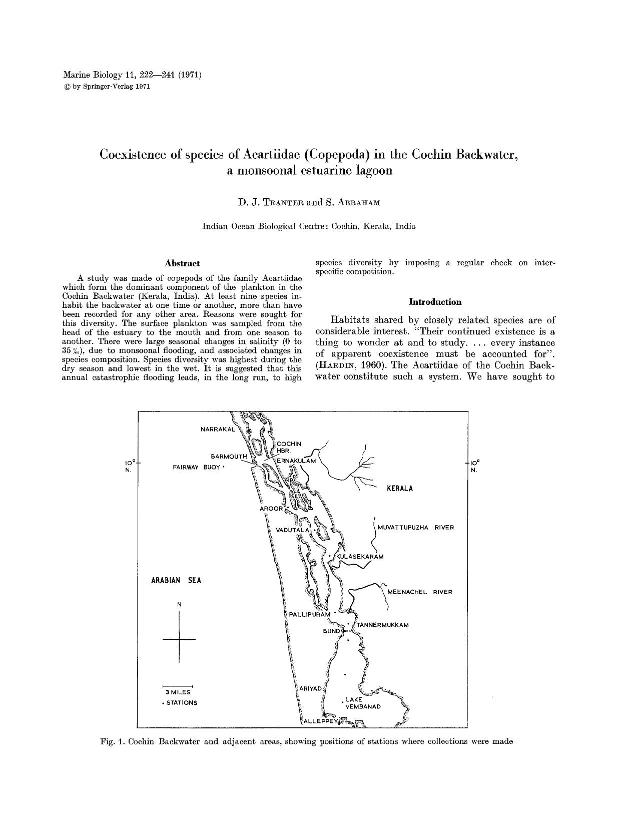 Coexistence of species of Acartiidae (Copepoda) in the Cochin Backwater, a monsoonal estuarine lagoon by Unknown
