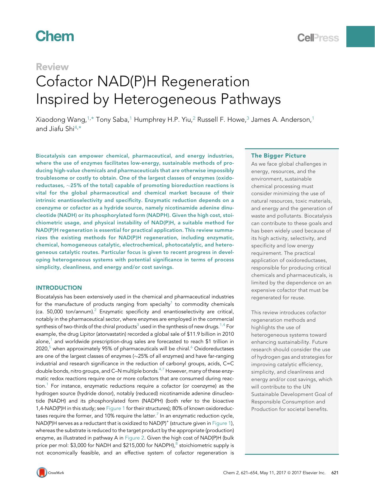 Cofactor NAD(P)H Regeneration Inspired by Heterogeneous Pathways by Xiaodong Wang