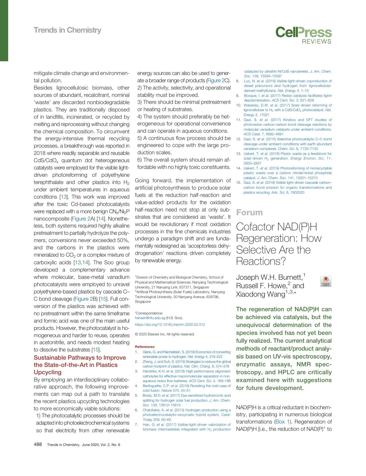 Cofactor NAD(P)H Regeneration: How Selective Are the Reactions? by Joseph W.H. Burnett & Russell F. Howe & Xiaodong Wang