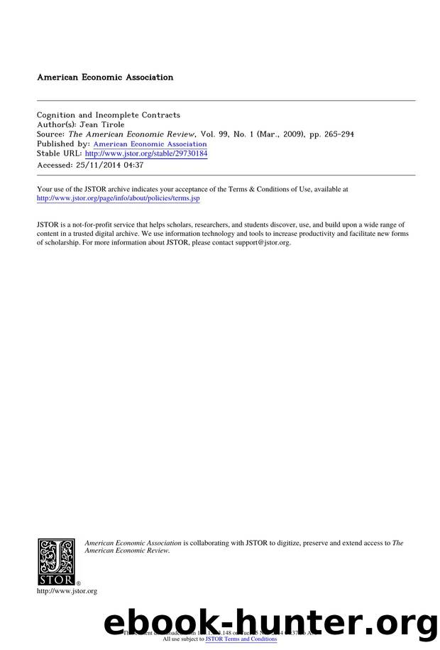 Cognition and Incomplete Contracts by Cognition & Incomplete Contracts