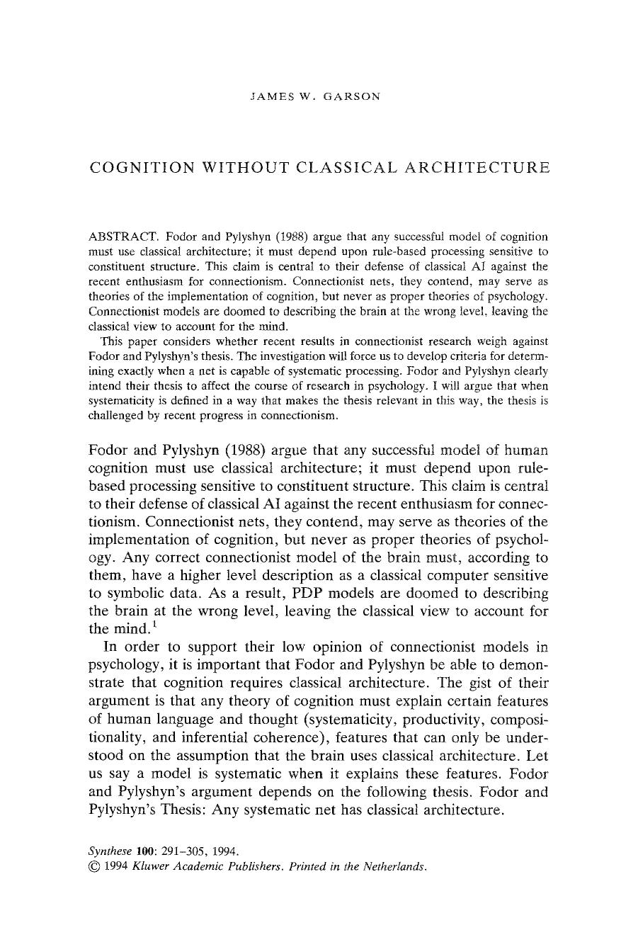 Cognition without classical architecture by Unknown