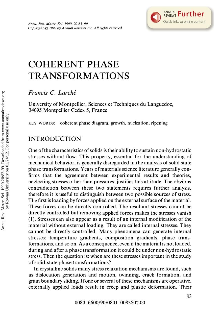 Coherent Phase Transformations by F C Larche