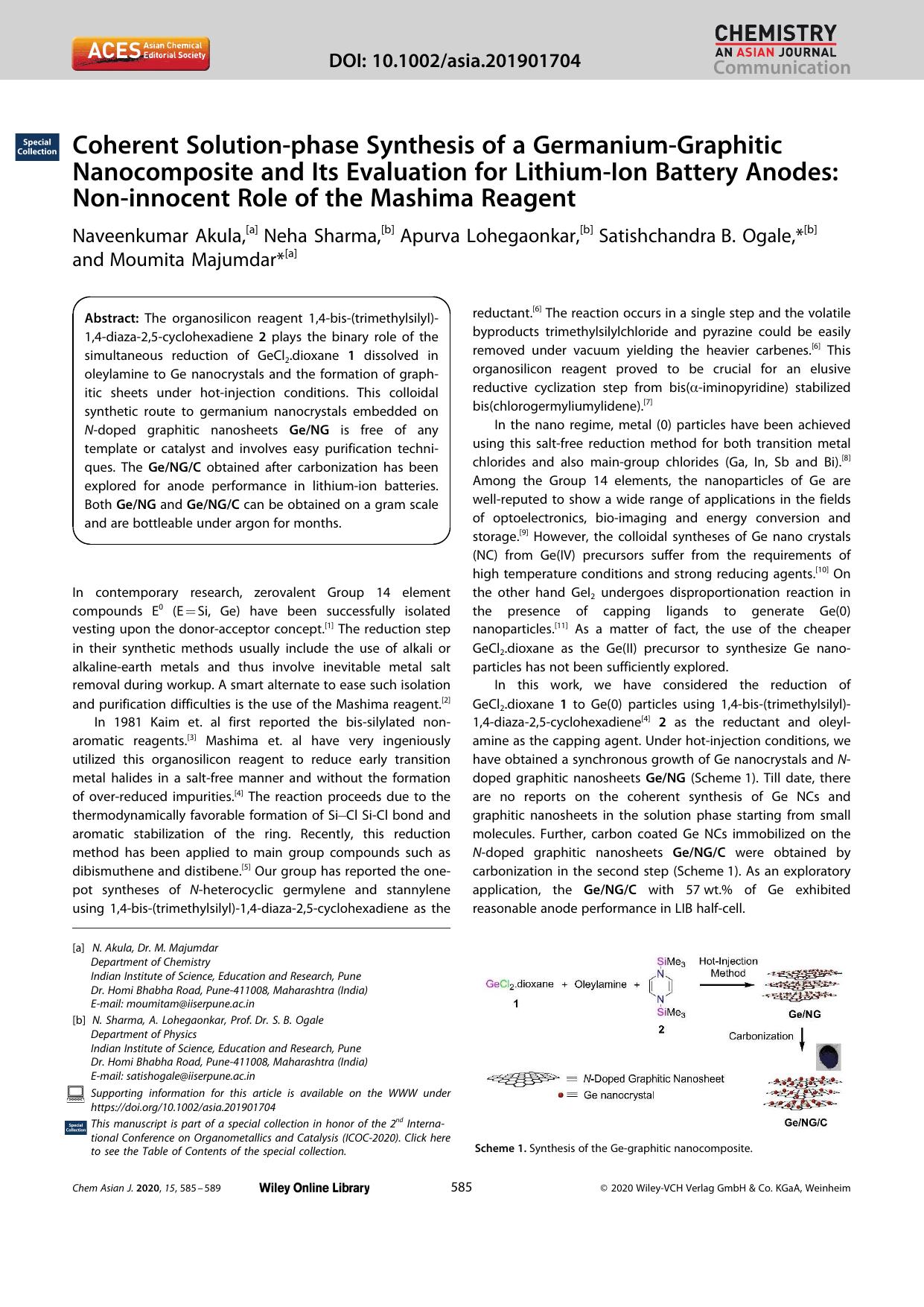 Coherent Solutionâphase Synthesis of a GermaniumâGraphitic Nanocomposite and Its Evaluation for LithiumâIon Battery Anodes: Nonâinnocent Role of the Mashima Reagent by Unknown