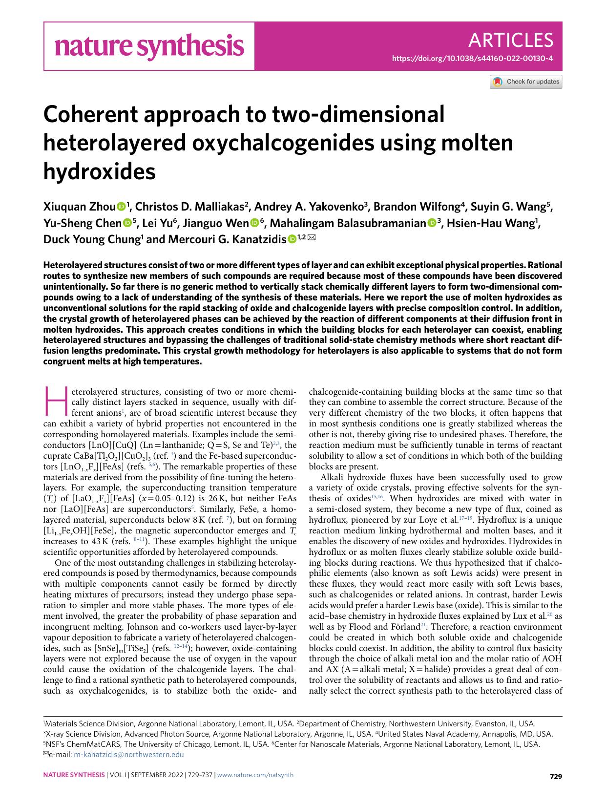 Coherent approach to two-dimensional heterolayered oxychalcogenides using molten hydroxides by unknow