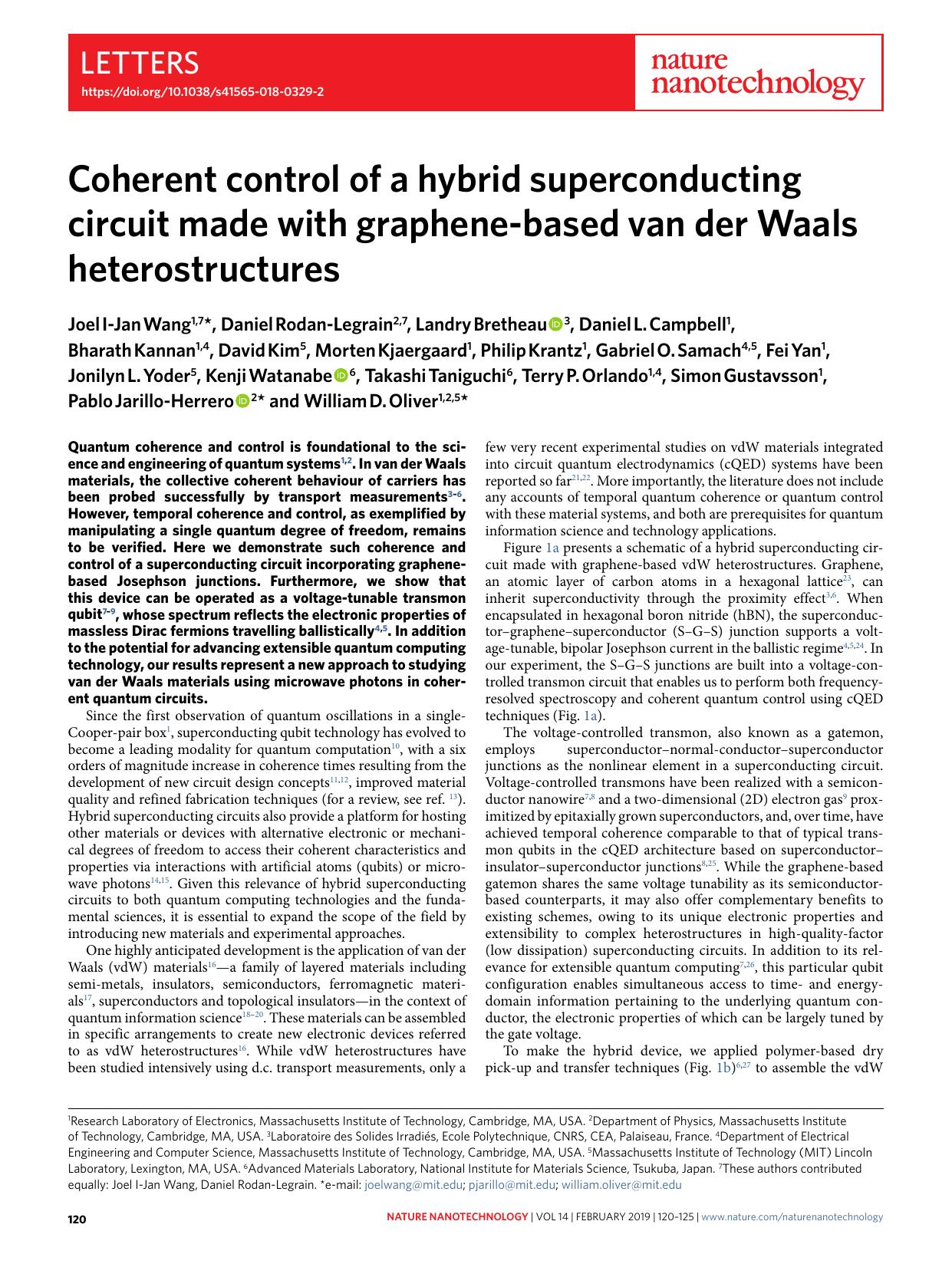 Coherent control of a hybrid superconducting circuit made with graphene-based van der Waals heterostructures by unknow