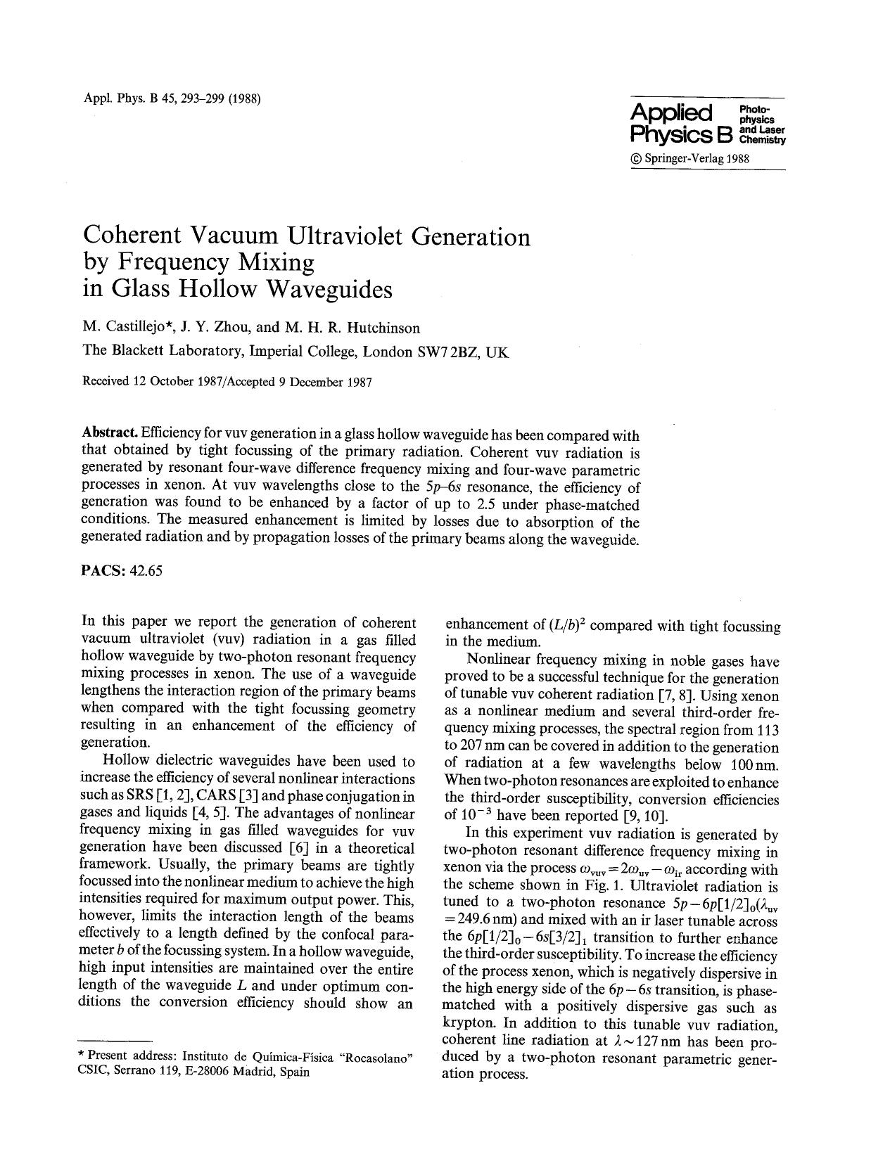 Coherent vacuum ultraviolet generation by frequency mixing in glass hollow waveguides by Unknown