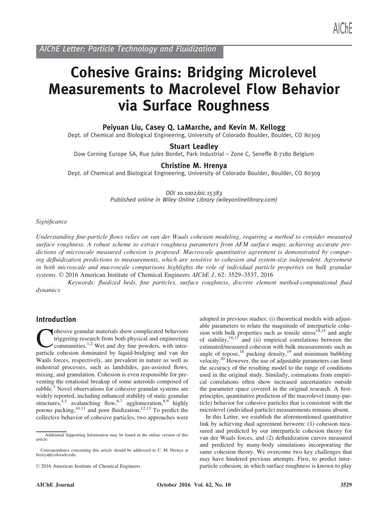 Cohesive Grains: Bridging Microlevel Measurements to Macrolevel Flow Behavior via Surface Roughness by Unknown
