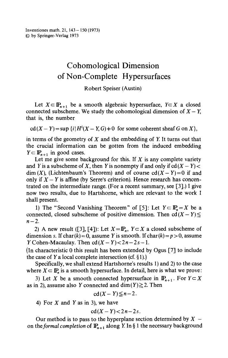Cohomological dimension of non-complete hypersurfaces by Unknown