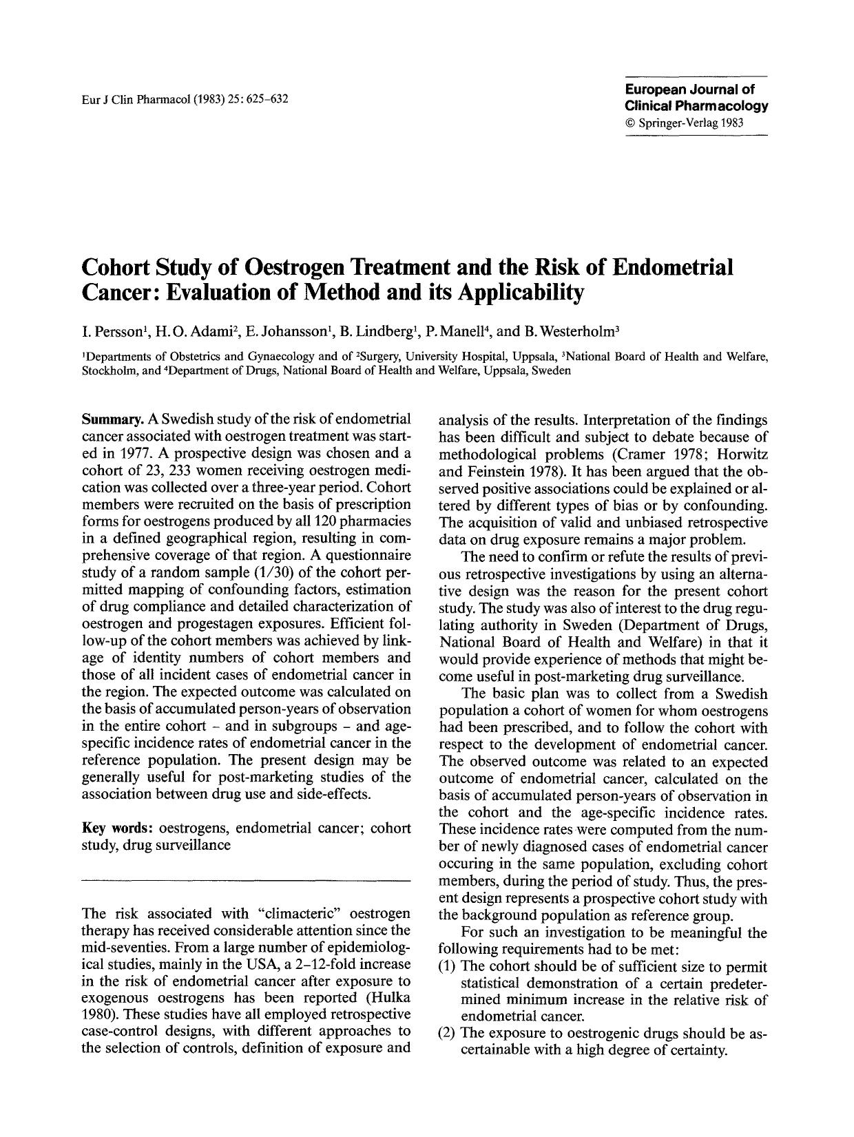 Cohort study of oestrogen treatment and the risk of endometrial cancer: Evaluation of method and its applicability by Unknown