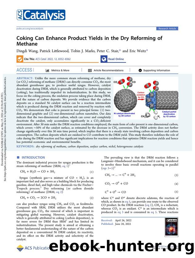 Coking Can Enhance Product Yields in the Dry Reforming of Methane by Dingdi Wang Patrick Littlewood Tobin J. Marks Peter C. Stair & Eric Weitz